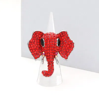 Fashnzfab Stone Embellished Elephant Stretch Ring In Red