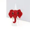 Fashnzfab Stone Embellished Elephant Stretch Ring In Red