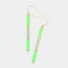 Fashnzfab Stone Embellished Enamel Bar Dangle Earrings - Green, Neon In Multi