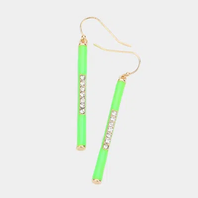 Fashnzfab Stone Embellished Enamel Bar Dangle Earrings - Green, Neon In Multi