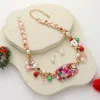 Fashnzfab Stone Embellished Enamel Christmas Plate Pendant Charm Station Ribbon Twisted Chain Necklace In Multi