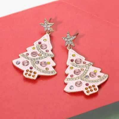Fashnzfab Stone Embellished Enamel Christmas Tree Dangle Earrings In Silver
