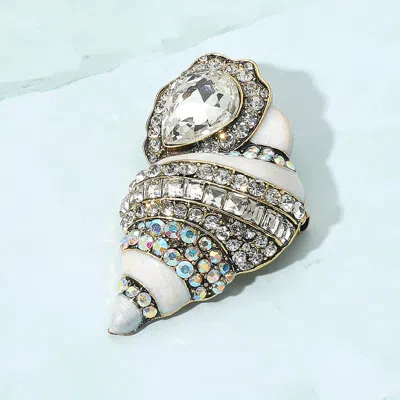 Fashnzfab Stone Embellished Enamel Conch Seashell Pin Brooch In Metallic