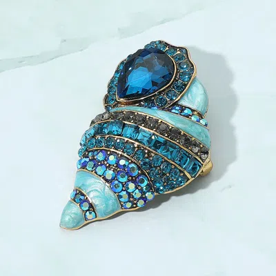Fashnzfab Stone Embellished Enamel Conch Seashell Pin Brooch In Multi