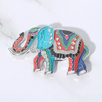 Fashnzfab Stone Embellished Enamel Elephant Magnetic Brooch In Blue