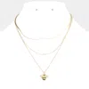 Fashnzfab Stone Embellished Enamel Honey Bee Pendant Triple Layered Necklace In Gold