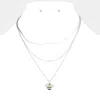 Fashnzfab Stone Embellished Enamel Honey Bee Pendant Triple Layered Necklace In Silver
