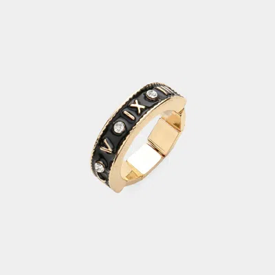 Fashnzfab Stone Embellished Enamel Metal Roman Numerals Stretch Ring In Multi