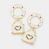 Fashnzfab Stone Embellished Enamel Roman Numerals Heart Lock Link Dangle Earrings - White In Gold