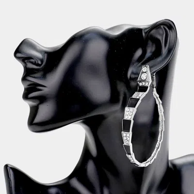 Fashnzfab Stone Embellished Enamel Snake Earrings - Black, Rhodium In Multi
