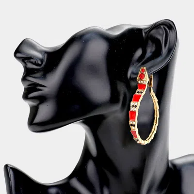 Fashnzfab Stone Embellished Enamel Snake Earrings - Red