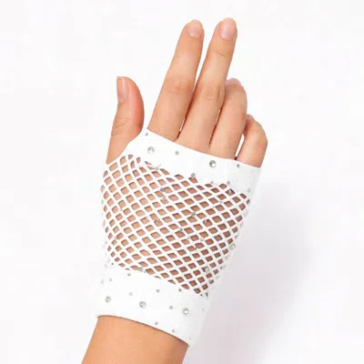 Fashnzfab Stone Embellished Fishnet Fingerless Wedding Gloves In Gray
