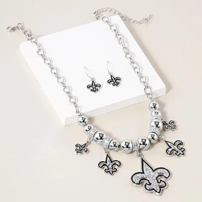 Fashnzfab Stone Embellished Fleur De Lis Charm Metal Chain Necklace In Metallic