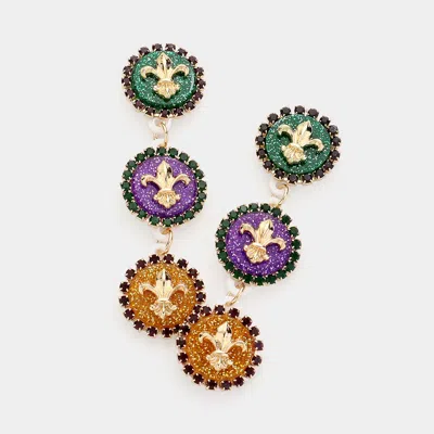 Fashnzfab Stone Embellished Fleur De Lis Disc Link Dropdown Earrings In Multi