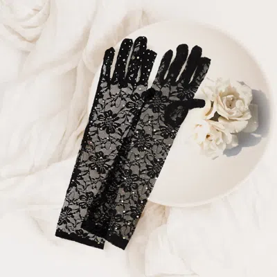 Fashnzfab Stone Embellished Floral Lace Dressy Long Wedding Gloves In Blue