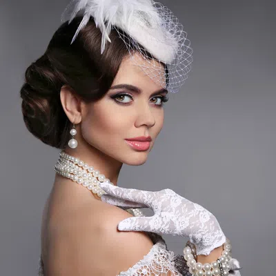Fashnzfab Stone Embellished Floral Lace Dressy Wedding Gloves In White