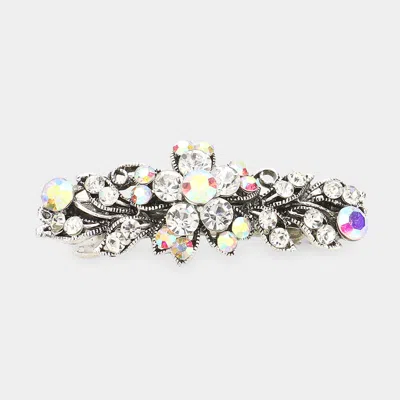 Fashnzfab Stone Embellished Flower Accented Barrette In Metallic