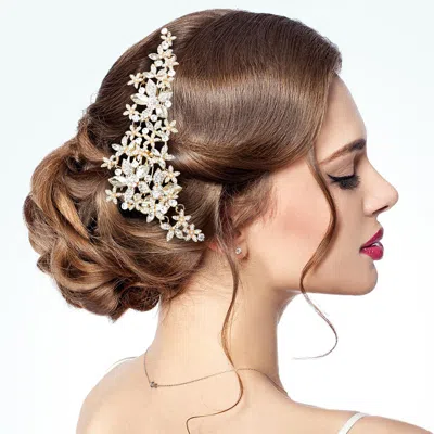 Fashnzfab Stone Embellished Flower Cluster Vine Wrap Headpiece In Gold
