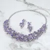 Fashnzfab Stone Embellished Flower Collar Evening Necklace In Purple