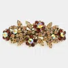 Fashnzfab Stone Embellished Flower Leaf Cluster Barrette In Brown