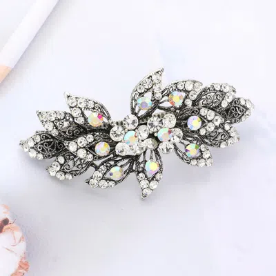Fashnzfab Stone Embellished Flower Leaf Cluster Barrette In Metallic
