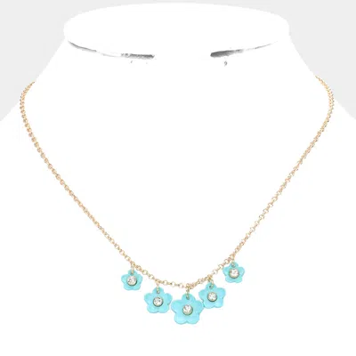 Fashnzfab Stone Embellished Flower Necklace In Green