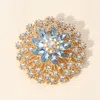 Fashnzfab Stone Embellished Flower Pin Brooch 2.2" In Blue
