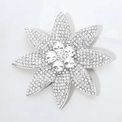 Fashnzfab Stone Embellished Flower Pin Brooch 3.5" In Silver