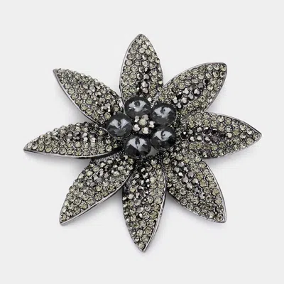 Fashnzfab Stone Embellished Flower Pin Brooch In Gray