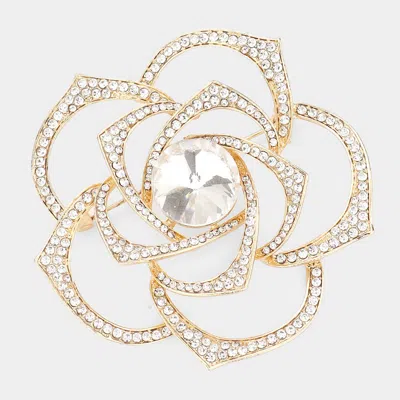 Fashnzfab Stone Embellished Flower Pin Brooch In Gray