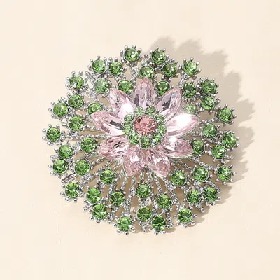 Fashnzfab Stone Embellished Flower Pin Brooch In Green