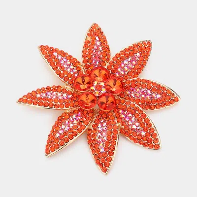 Fashnzfab Stone Embellished Flower Pin Brooch In Orange