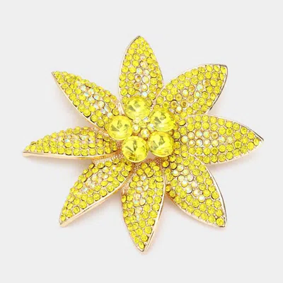 Fashnzfab Stone Embellished Flower Pin Brooch In Yellow
