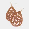 Fashnzfab Stone Embellished Genuine Leather Teardrop Dangle Earrings - Brown In Brown