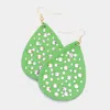 Fashnzfab Stone Embellished Genuine Leather Teardrop Dangle Earrings - Lime In Green