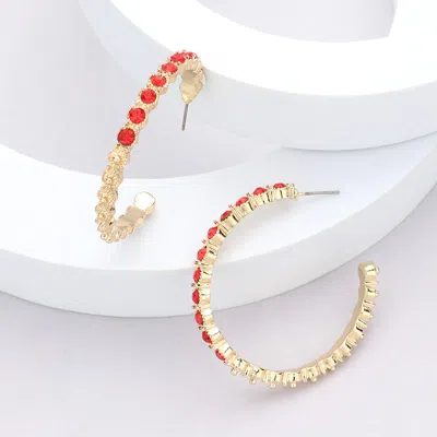 Fashnzfab Stone Embellished Half Hoop Earrings - Red In Gold