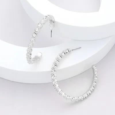 Fashnzfab Stone Embellished Half Hoop Earrings - Rhodium In Silver