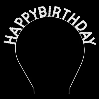 Fashnzfab Stone Embellished Happy Birthday Message Headband In Grey