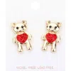 Fashnzfab Stone Embellished Heart Metal Bear Earrings - Gold In Gold