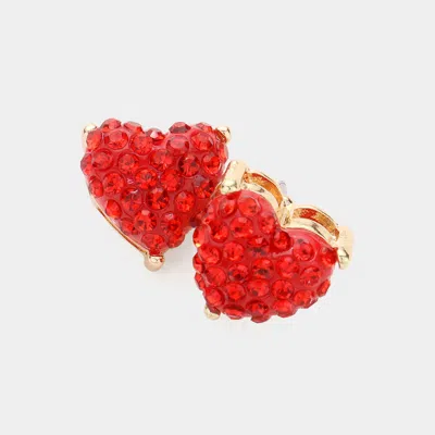 Fashnzfab Stone Embellished Heart Stud Earrings In Red