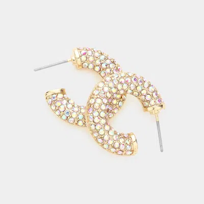 Fashnzfab Stone Embellished Hoop Earrings - Ab, Gold