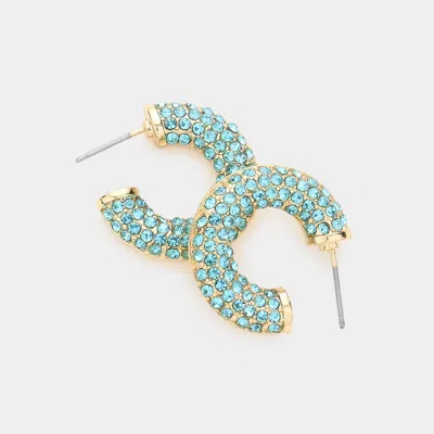 Fashnzfab Stone Embellished Hoop Earrings - Aqua In Blue