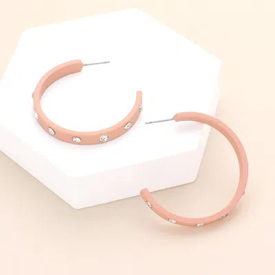 Fashnzfab Stone Embellished Hoop Earrings - Dust Pink