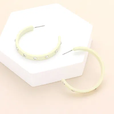 Fashnzfab Stone Embellished Hoop Earrings - Ivory In Green