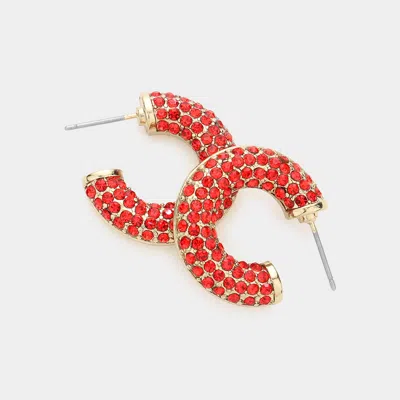Fashnzfab Stone Embellished Hoop Earrings - Red