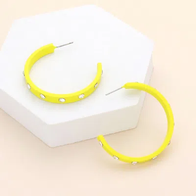 Fashnzfab Stone Embellished Hoop Earrings - Yellow