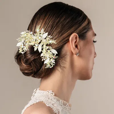 Fashnzfab Stone Embellished Leaf Cluster Bun Wrap Headpiece In White