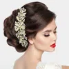 Fashnzfab Stone Embellished Leaf Cluster Hair Comb 10" X 2.25" In White