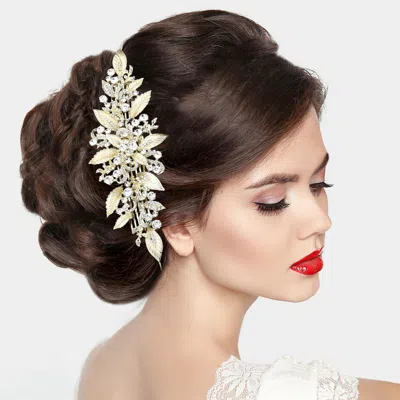 Fashnzfab Stone Embellished Leaf Cluster Hair Comb In Gold