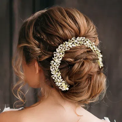 Fashnzfab Stone Embellished Leaf Cluster Vine Wrap Hair Comb In Metallic